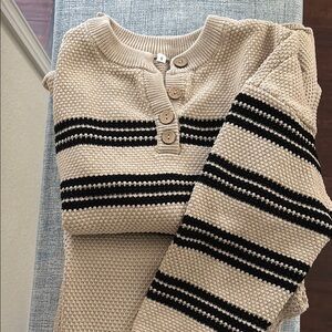 Striped Beige and Black Women's Sweater Set